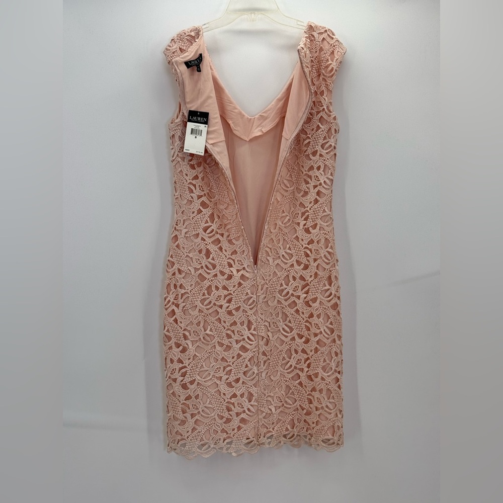 Lauren Ralph Lauren Blush Pink Lace Sheath V-Neck Sleeveless Cocktail Dress SZ 8 - Picture 3 of 15